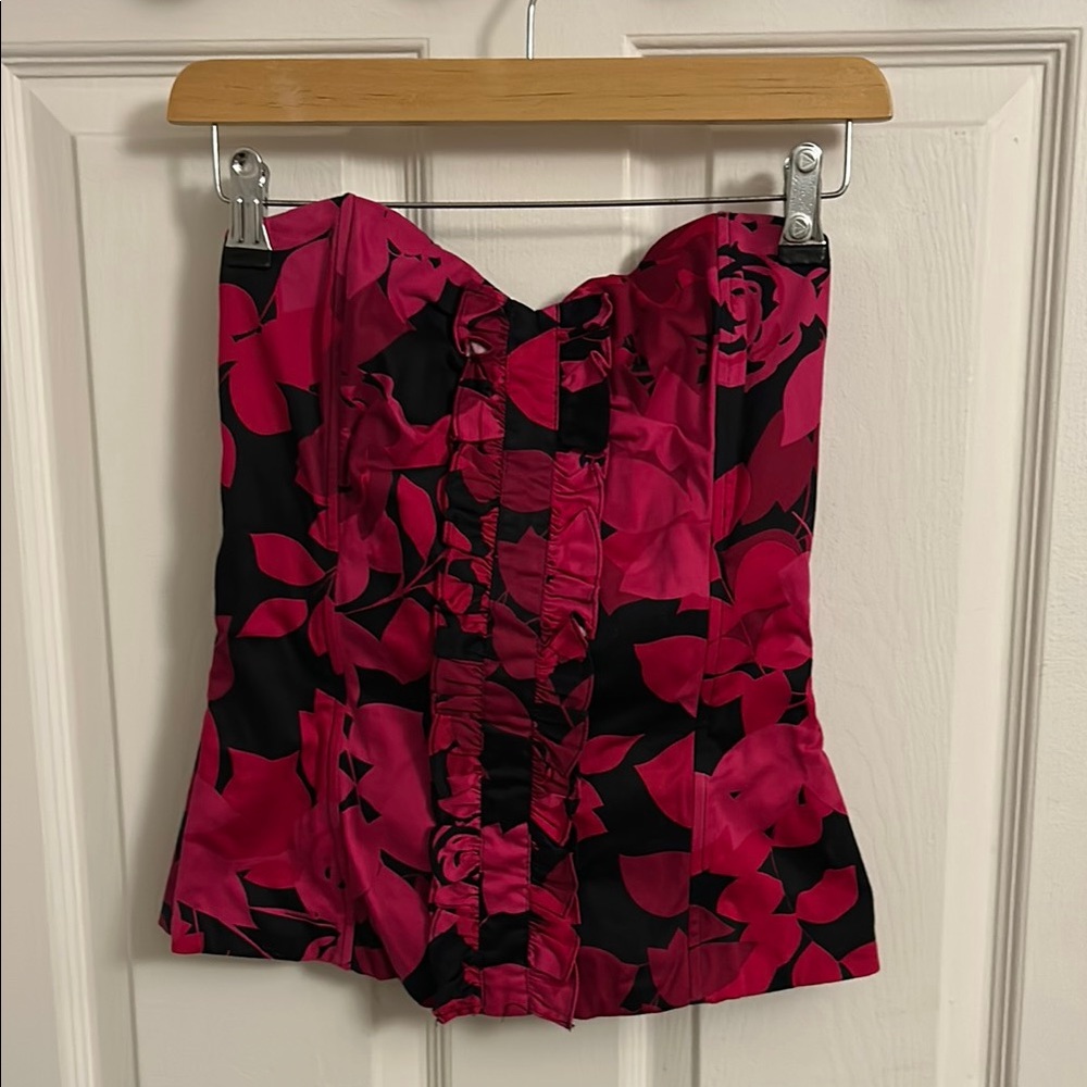 Pink and Black Floral Bustier Top